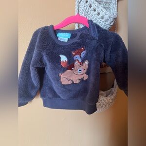 Adorable Charcoal Fleece Sweatshirt with Fox and Bear